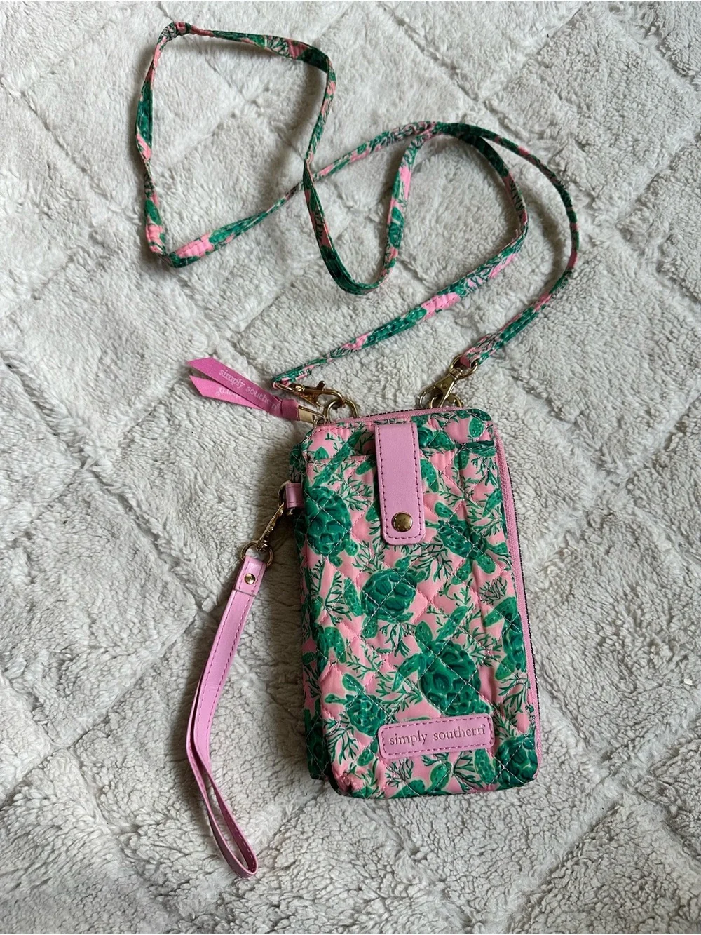 Simply Southern | Pink Quilted Sea Turtles Snap Crossbody Purse | One Size